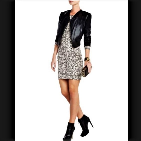 BCBGMaxAzria Dress Crista Fitted Animal Leopard Scoop Neck Sheer Long Sleeve L - Picture 6 of 8